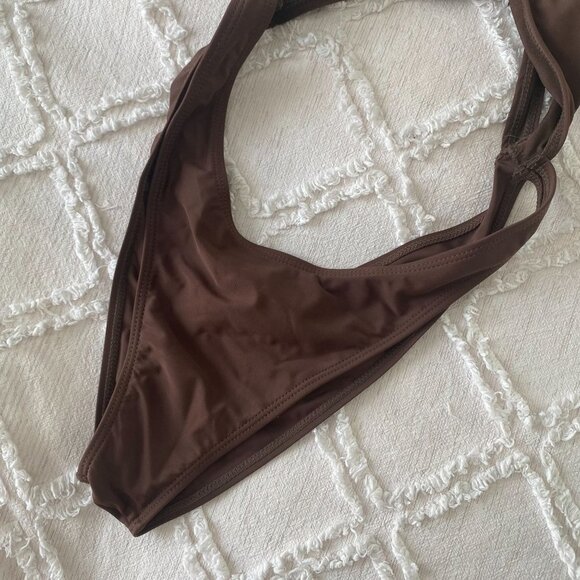 NEW MATTE Collection Monokini One Piece Swimsuit Cut-Out Brown Large‎ - Picture 5 of 6